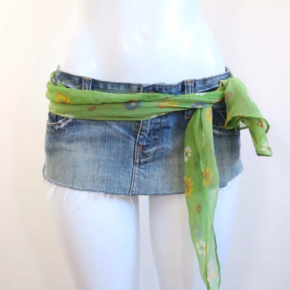 y2k green floral chiffon scarf tie belt sheer accessory